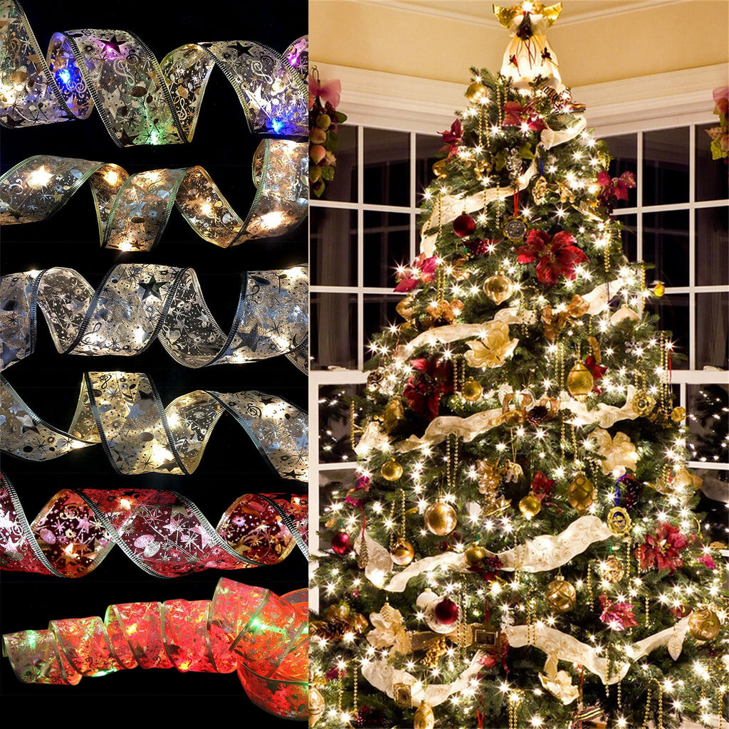 Christmas Tree Lights,Bouanq 6.5 FT 20 LED Ribbon Christmas Lights,Christmas Decorations Christmas Lights Tree Ornaments DIY Lace Bow LED Strip lights Decoration for Xmas Party Outdoor Hanging