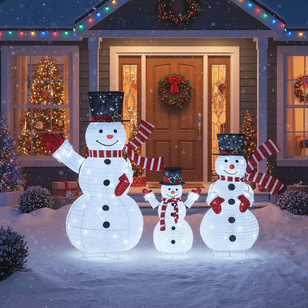 Costway 3PCS Pre-Lit 3D Snowman Set with 270 LED Lights for Home Lawn Yard Garden Plug in