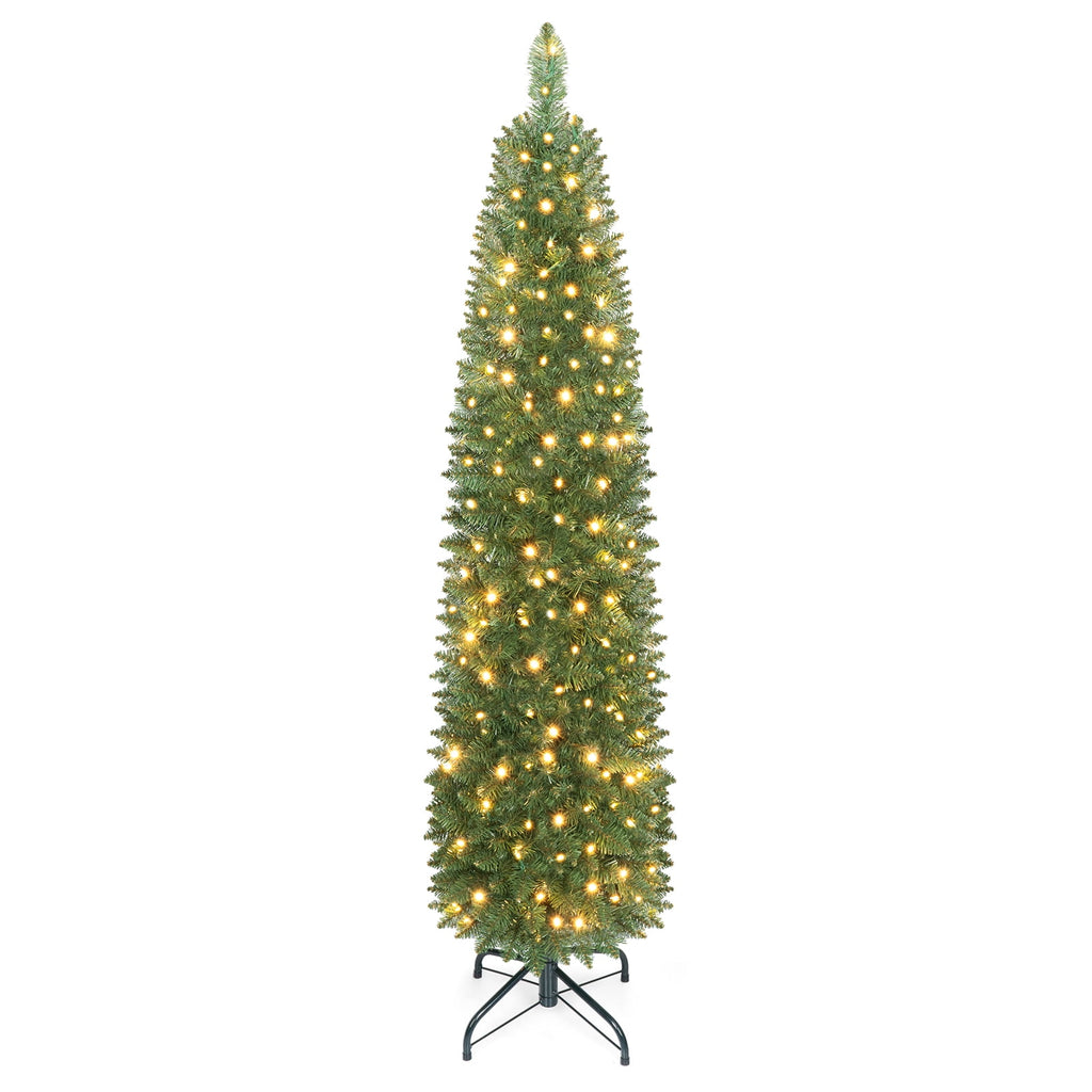 Costway 5 FT Pre-Lit Pencil Christmas Tree with 150 LED Lights & 296 Branch Tips Party
