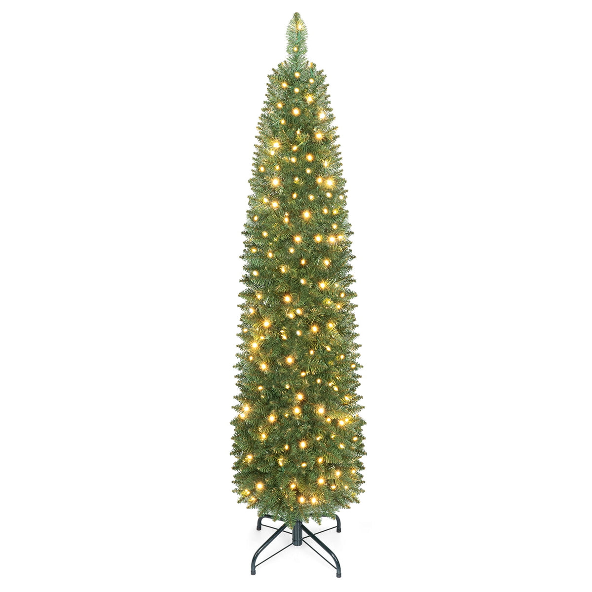 Costway 5 FT Pre-Lit Pencil Christmas Tree with 150 LED Lights & 296 Branch Tips Party