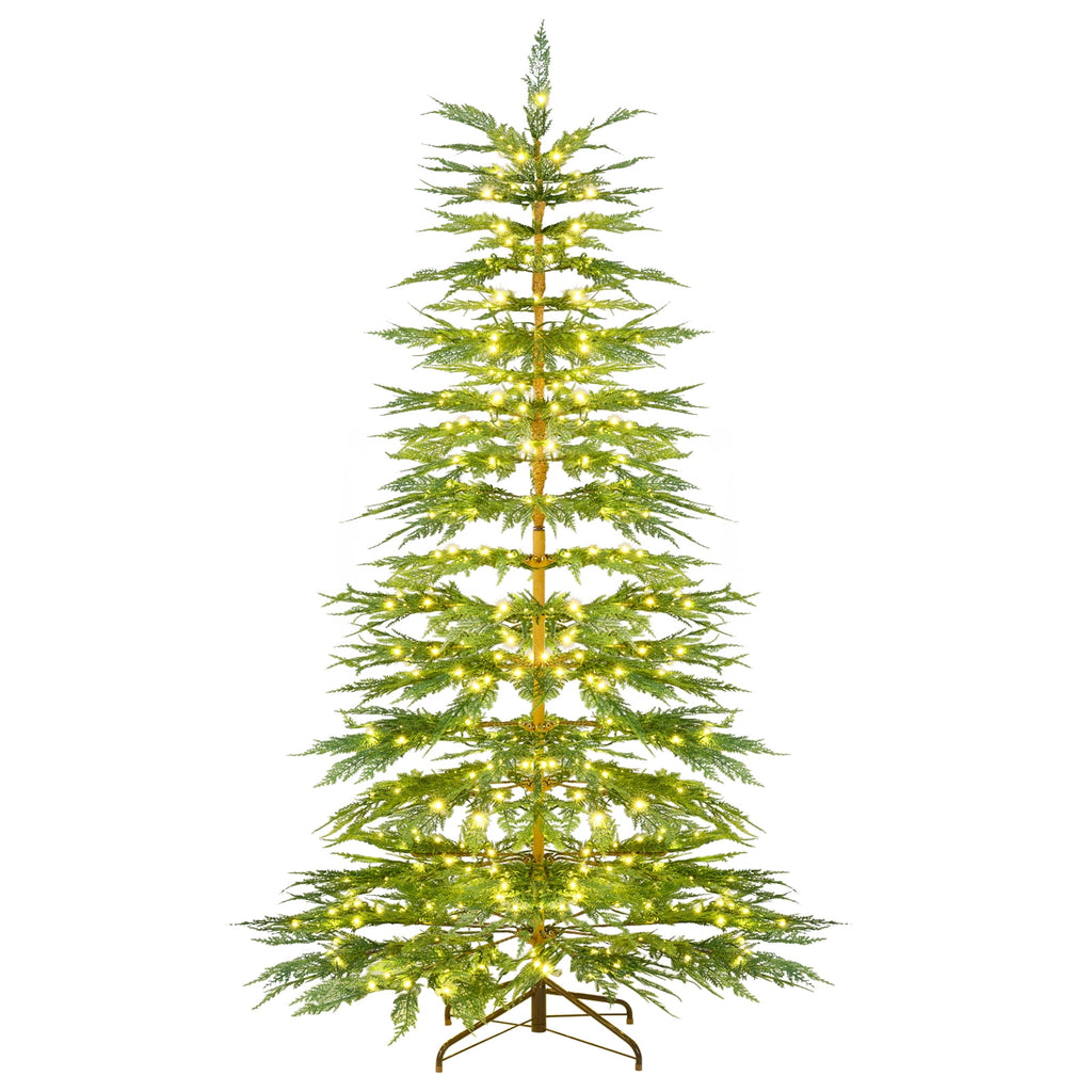 Costway 6.5 FT Pre-Lit Cypress Christmas Tree Hinged with 470 PE Branch Tips Timer & 430 Lights