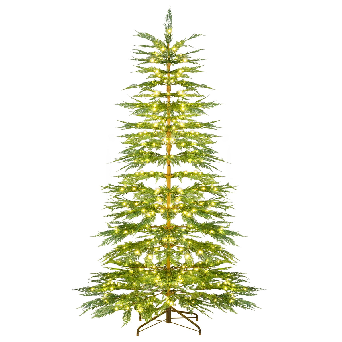 Costway 6.5 FT Pre-Lit Cypress Christmas Tree Hinged with 470 PE Branch Tips Timer & 430 Lights