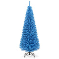 Costway 6FT Unlit Pencil Slim Tree Artificial Christmas Tree Metal Blue