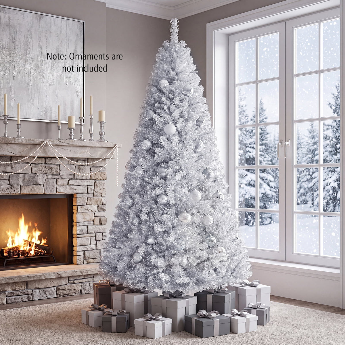 Costway 7.5 FT Artificial Christmas Tree Hinged Unlit Xmas Tree Silver