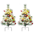 Costway Set of 2 29 in Battery Powered Pre-lit Pathway Flocked Christmas Trees Outdoor