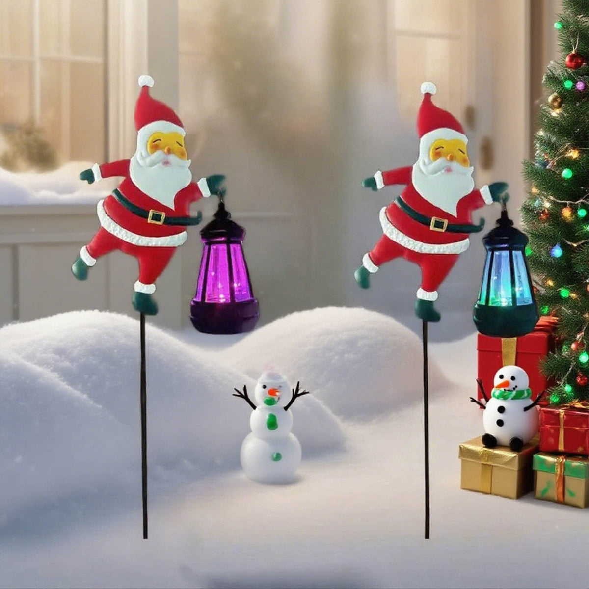 DAMAI Solar Garden Light in The Shape of Santa Claus, IP65 Christmas Solar Kettle Lights with LED Light, Vintage Waterproof Outdoor Lantern Xmas Yard Decor Lamp for Pathway Patio
