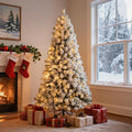 DAYBETTER 6ft Artificial Christmas Tree, Snow Flocked Christmas Pine Tree, with 210 Warm White Lights, 627 White Tips Branch, Includes Metal Stand for Xmas Holiday, Indoor and Outdoor Decor