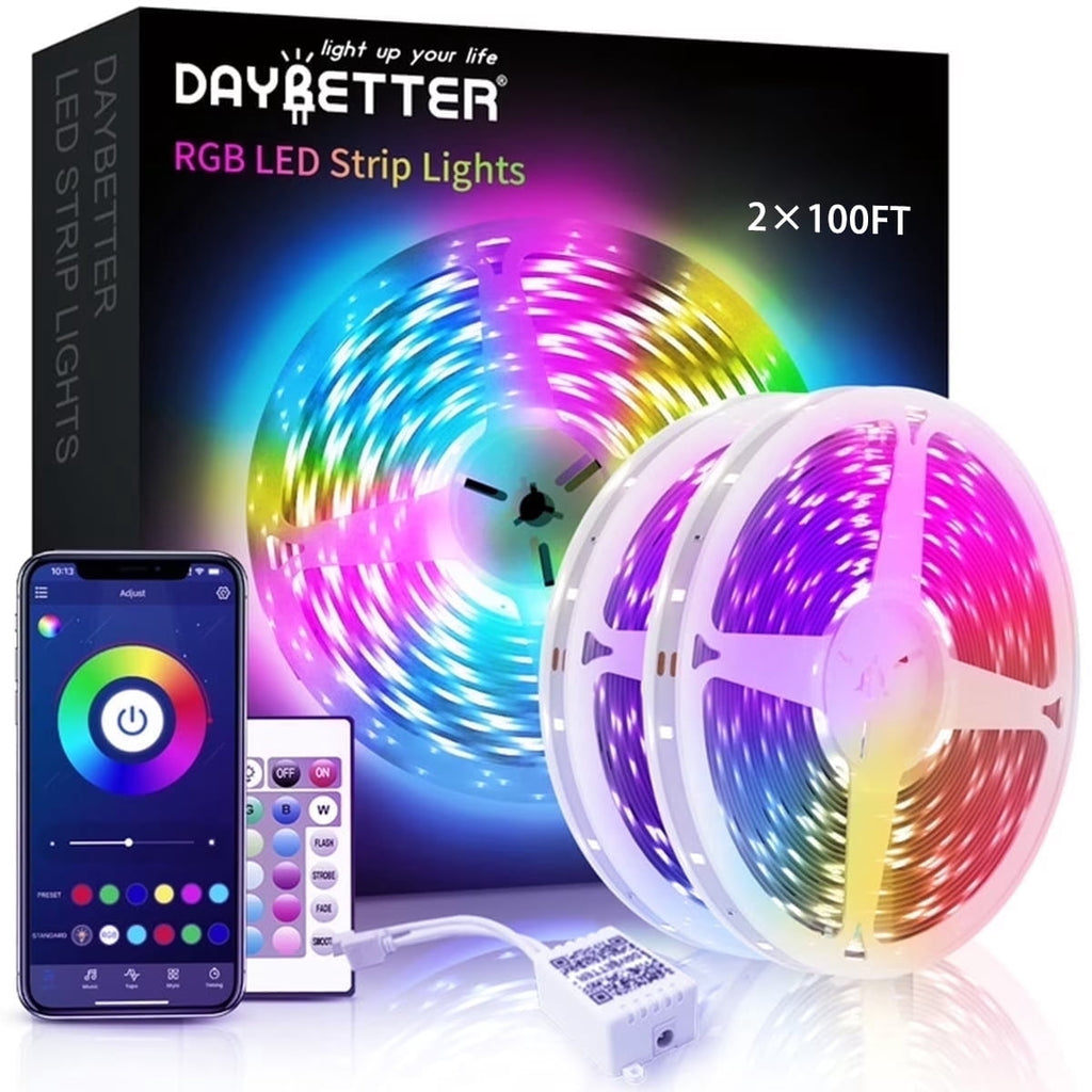 DAYBETTER Led Strip Lights 200ft,App and Remote Control,RGB Music Sync Color Changing LED Lights for Bedroom,Party,Home Decoration
