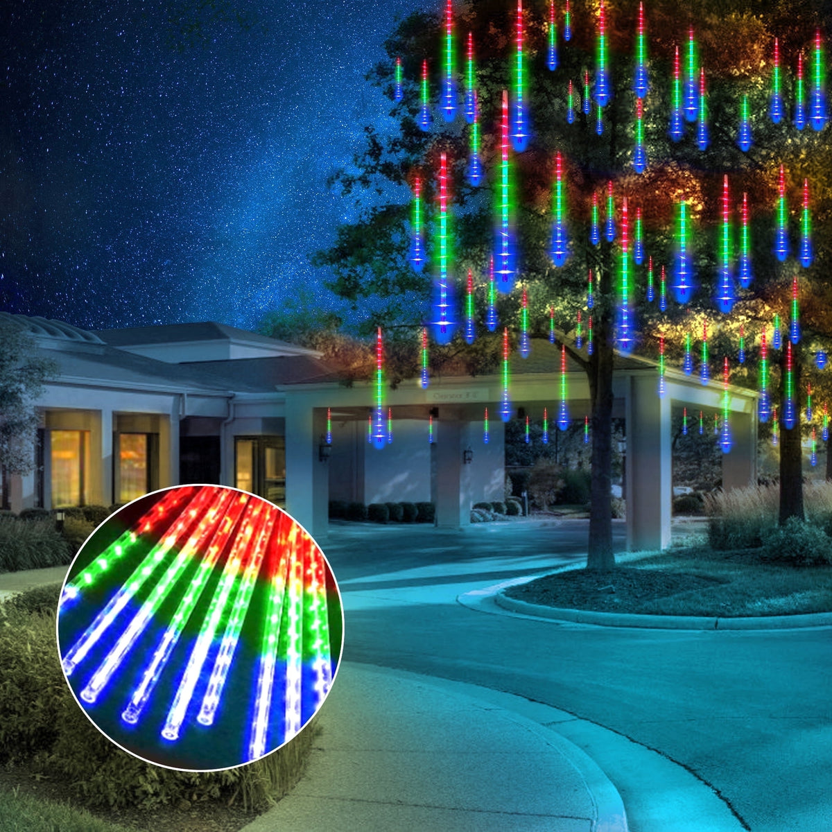 DAYBETTER Multi-Color Meteor Shower Lights Outdoor, Christmas&nbsp;Sting Lights 20in 10 Tube Waterproof Connectable Falling Rain Lights for Garden&nbsp;Yard&nbsp;Halloween Christmas Decoration