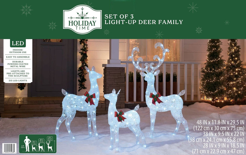 Light-Up LED Christmas Set of 3 Deer Family Decoration Set, by Holiday Time