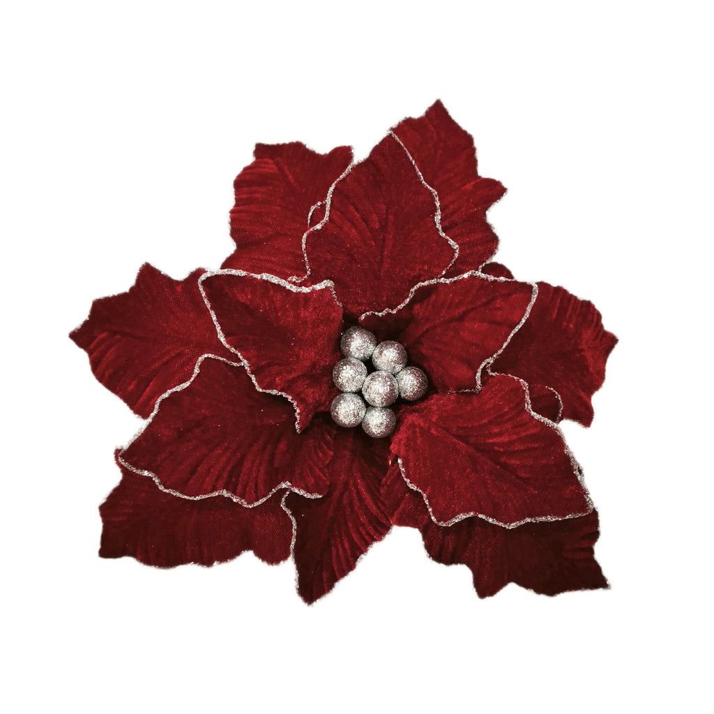 Deluxe Red and Silver Poinsettia Christmas Clip Ornament, 12", by Holiday Time