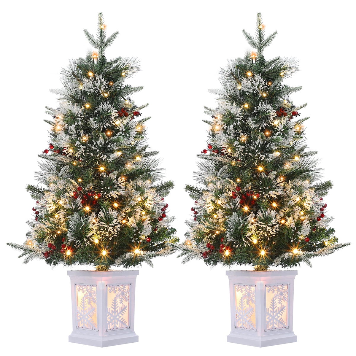 Danolapsi 3ft Pre-Lit Christmas Tree, Artificial Christmas Trees with 78 LED Lights, Snow Flocked Prelit Xmas Tree with Lighting Base, Battery Operated & Timer Function, Christmas Decoration for Home