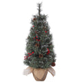 Danolapsi Mini Artificial Christmas Tree, 3ft Pre-Lit Christmas Tree with Burlap Base, 78 Warm White Led Lights, Small Holiday Xmas Tree with Pine Cones, Red Berries Clusters