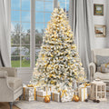 Dextrus 6ft Snow Flocked Artificial Christmas Tree with 250 Lights, Pre-Lit Holiday Christmas Pine Tree with 800 Branch Tips, 8 Light Modes and Foldable Base