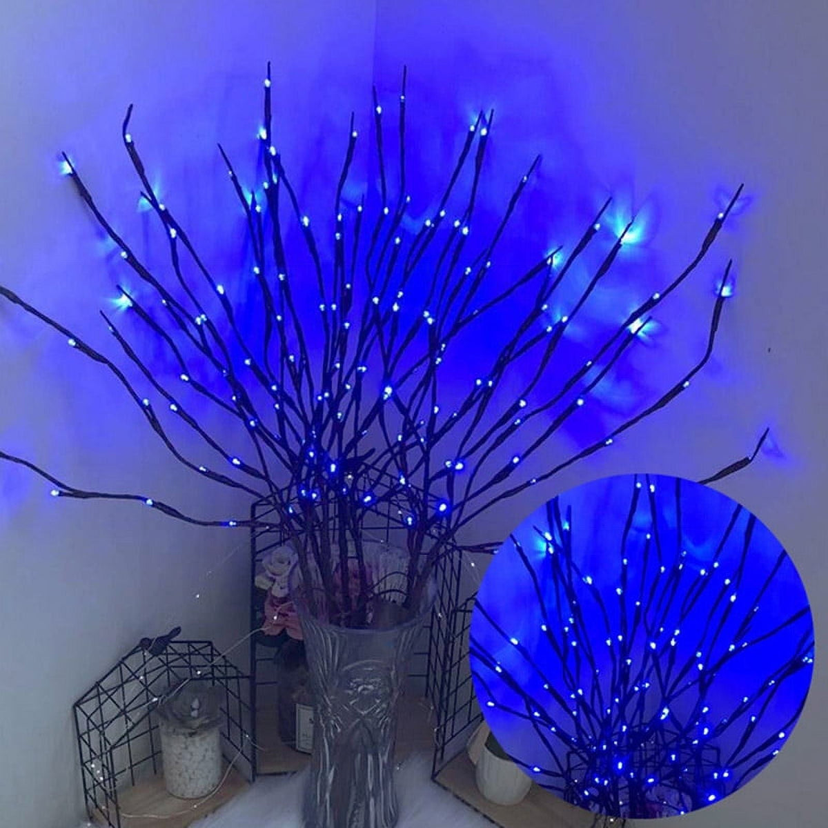 3 Pack Lighted Branches for Vases Plug in - Christmas DIY Twig Pathway Lights with 60 LED Bulbs, Artificial Tree Bendable Xmas Fairy Lights with Stakes(Vase NOT Included)