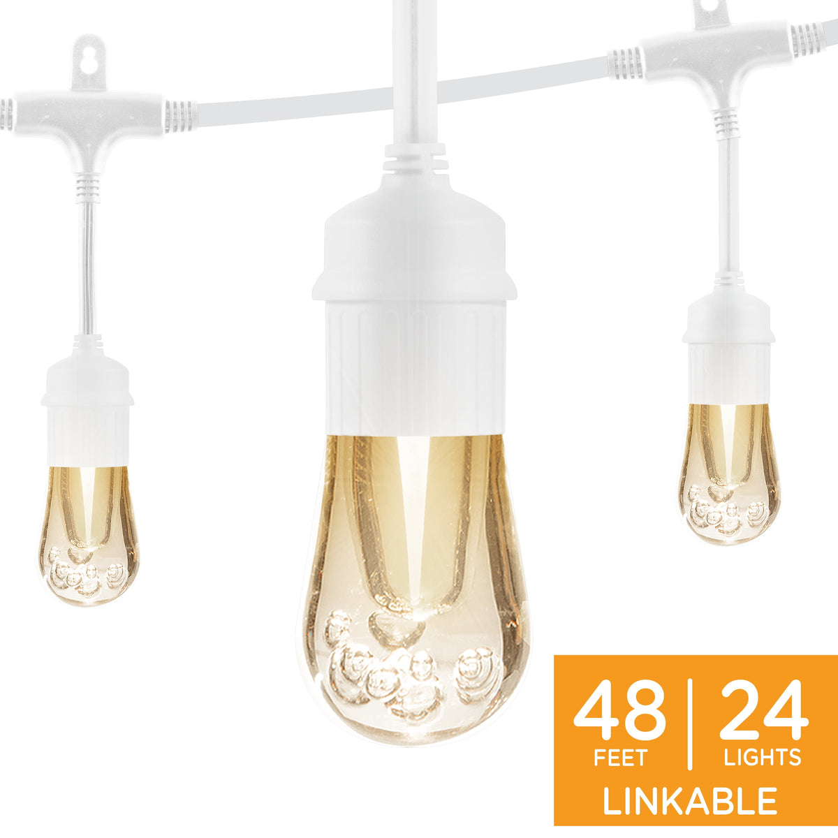 Enbrighten 48ft 24 Bulbs Vintage Indoor/Outdoor LED Café String Lights, Black Cord, 35631