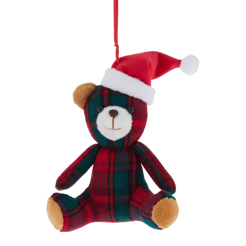 Multicolor Plaid Fabric Bear Christmas Ornament, 5", by Holiday Time