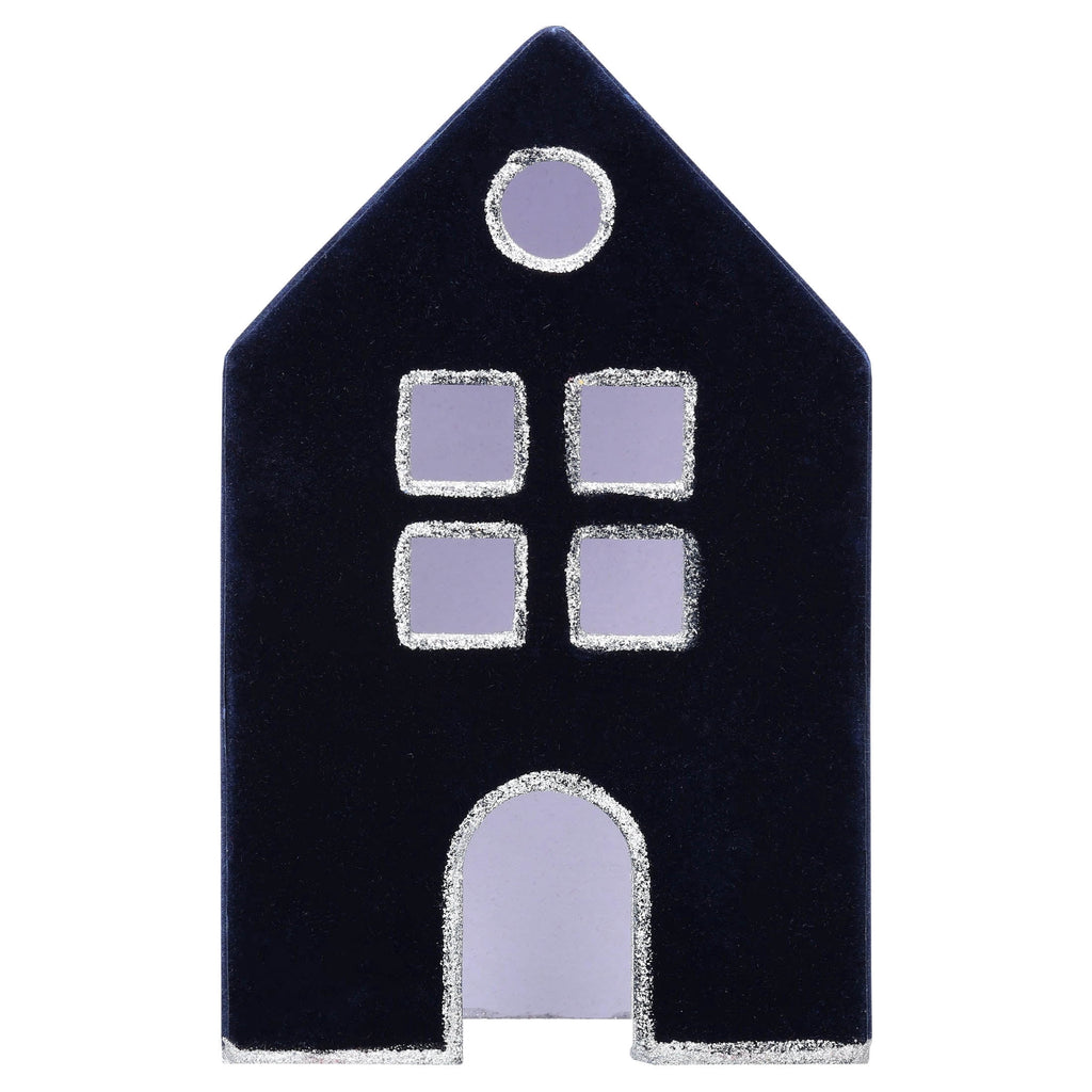 Velvet-Feel House Christmas Decoration, Blue and Silver, 8", by Holiday Time