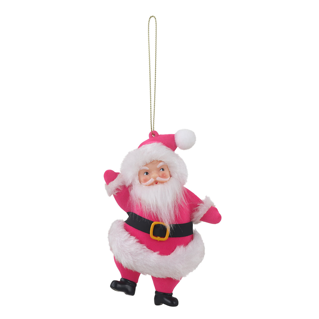 Mr. Christmas 5-inch Flocked Dancing Santa Ornament, Hot Pink