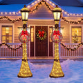 FOOWIN 6FT Christmas Lamppost Set of 2, Outdoor Christmas Lamp Post Decoration with 120 LED Lights, Holiday Porch Lamp Post Decor, Gold