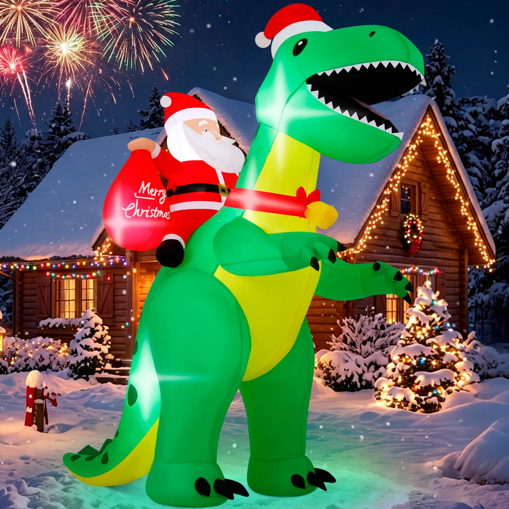 Firstness 6ft High Christmas Inflatables Outdoor Decoration with LED Lights, Christmas Blow ups Santa Claus Dinosaur Xmas Decor for Party Yard Garden Lawn