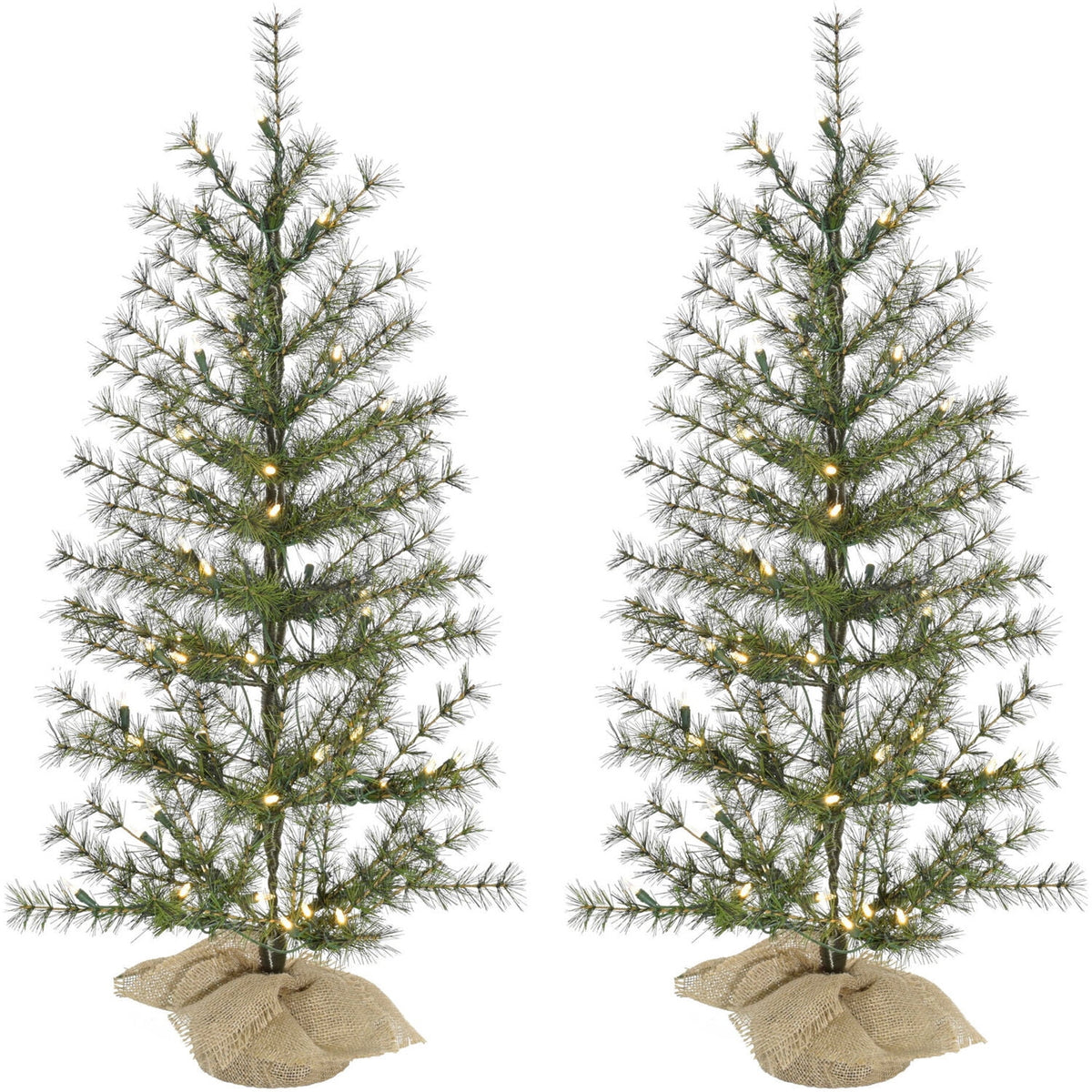 Fraser Hill Farm 3-ft. Farmhouse Fir Christmas Tree with Burlap Bag and Warm White LED Lights, Set of 2, FFFF036-5GR/S2