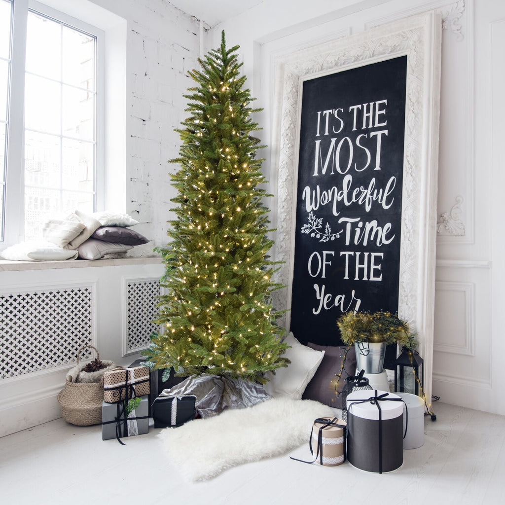 Fraser Hill Farm 6.5-Ft. Carmel Pine Slim Christmas Tree with White Incandescent Smart Lights, FFCP065-3GR