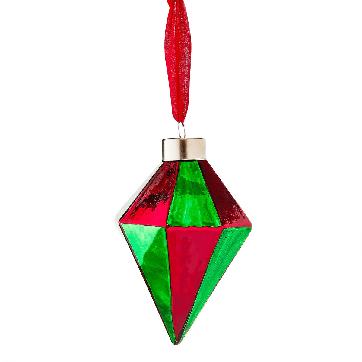 Red and Green Glass Diamond Christmas Ornament, 5", by Holiday Time