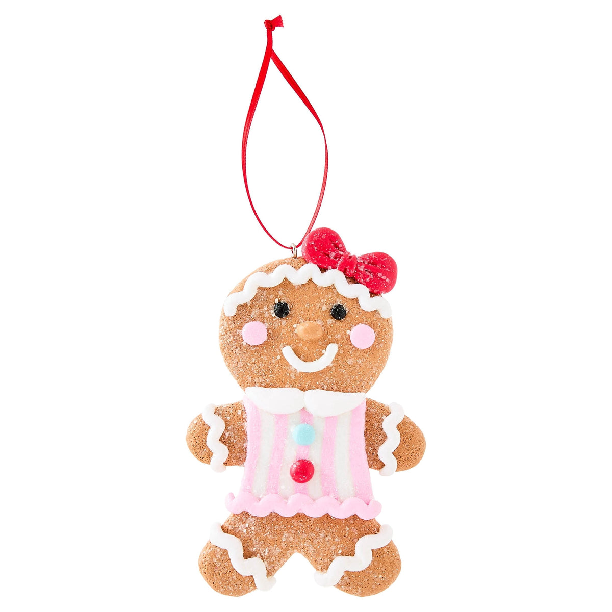 Multicolor Clay Dough Gingerbread Girl with Bow Christmas Ornament, 4.5", by Holiday Time