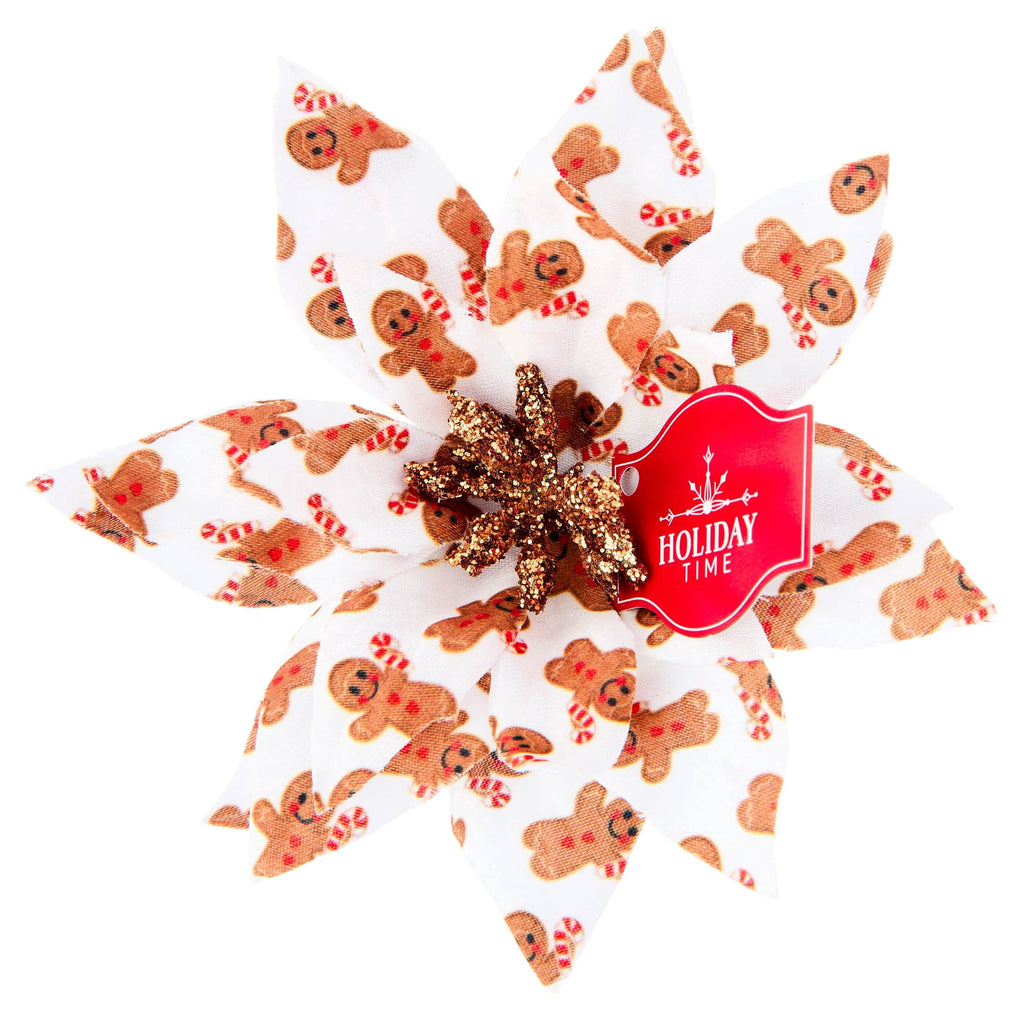 Multicolor Gingerbread Print Poinsettia Mini Christmas Clip Ornament, 4.3", by Holiday Time