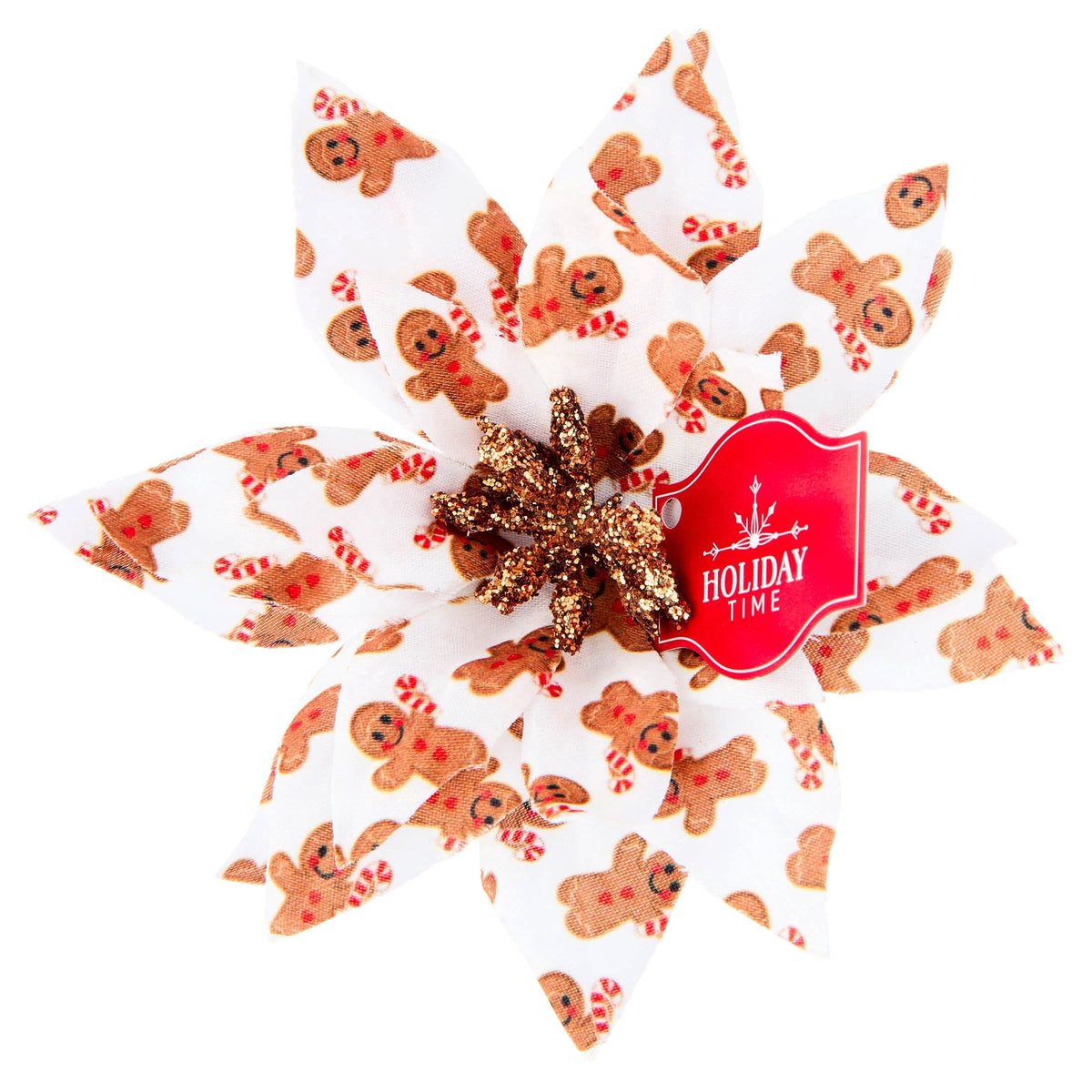 Multicolor Gingerbread Print Poinsettia Mini Christmas Clip Ornament, 4.3", by Holiday Time