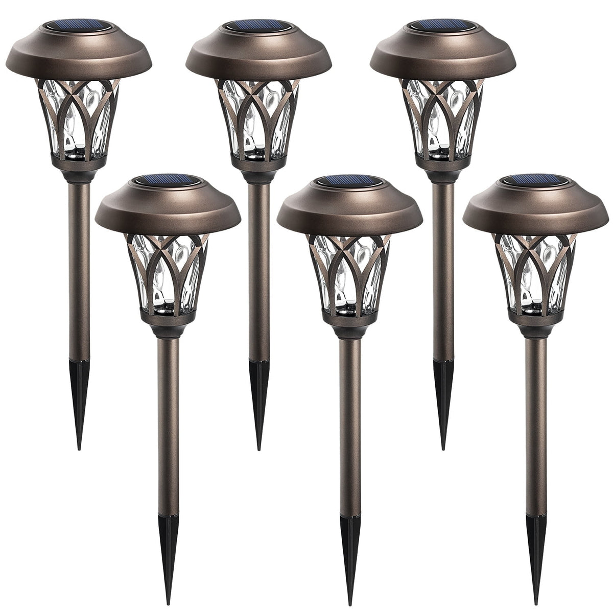 GIGALUMI Solar Pathway Lights, 6-Pack Metal Automatic Yard Lights for Garden, Patio, Walkway