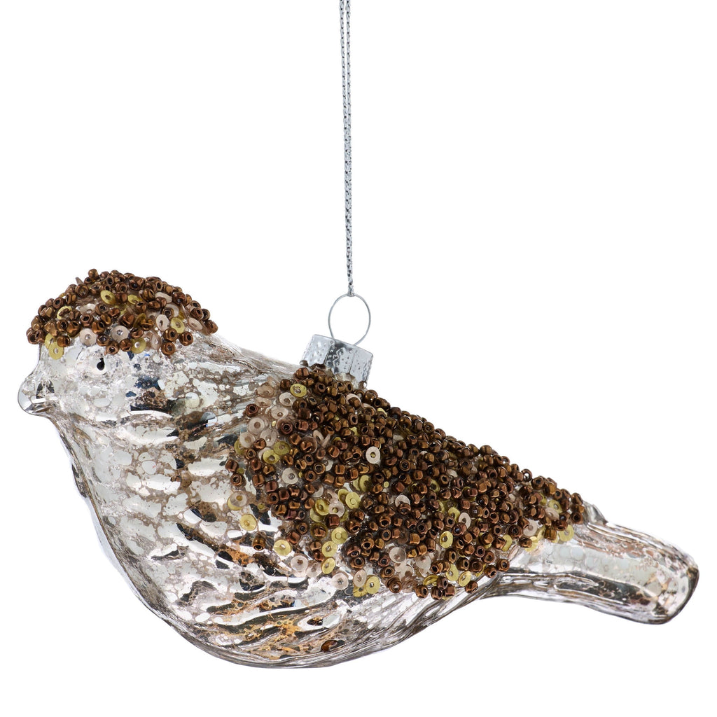 Brown Beaded Glass Bird Christmas Ornament, 2.8", by Holiday Time