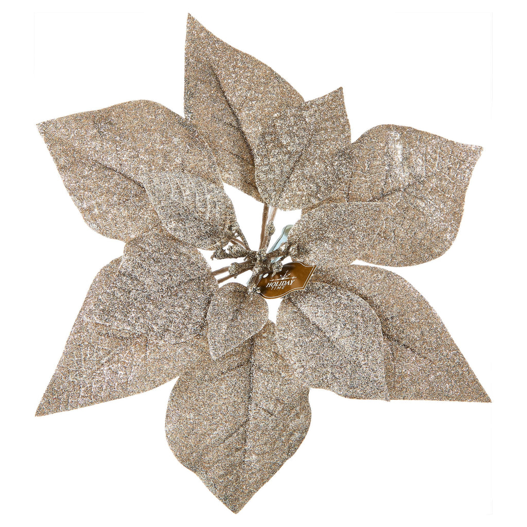 Gold Glitter Poinsettia Christmas Clip Ornament, 11", by Holiday Time