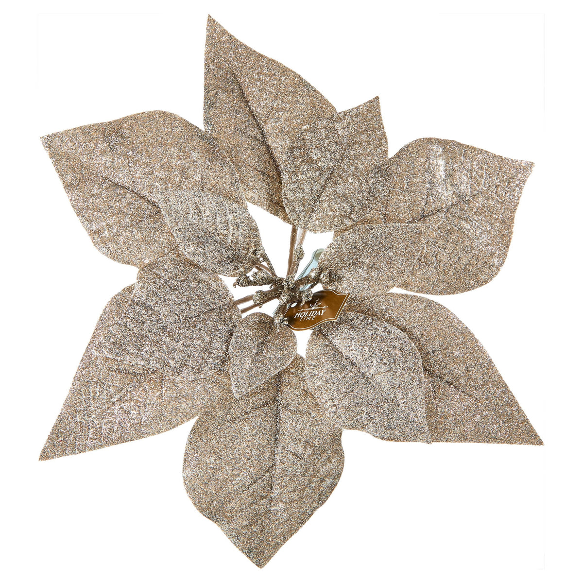 Gold Glitter Poinsettia Christmas Clip Ornament, 11", by Holiday Time