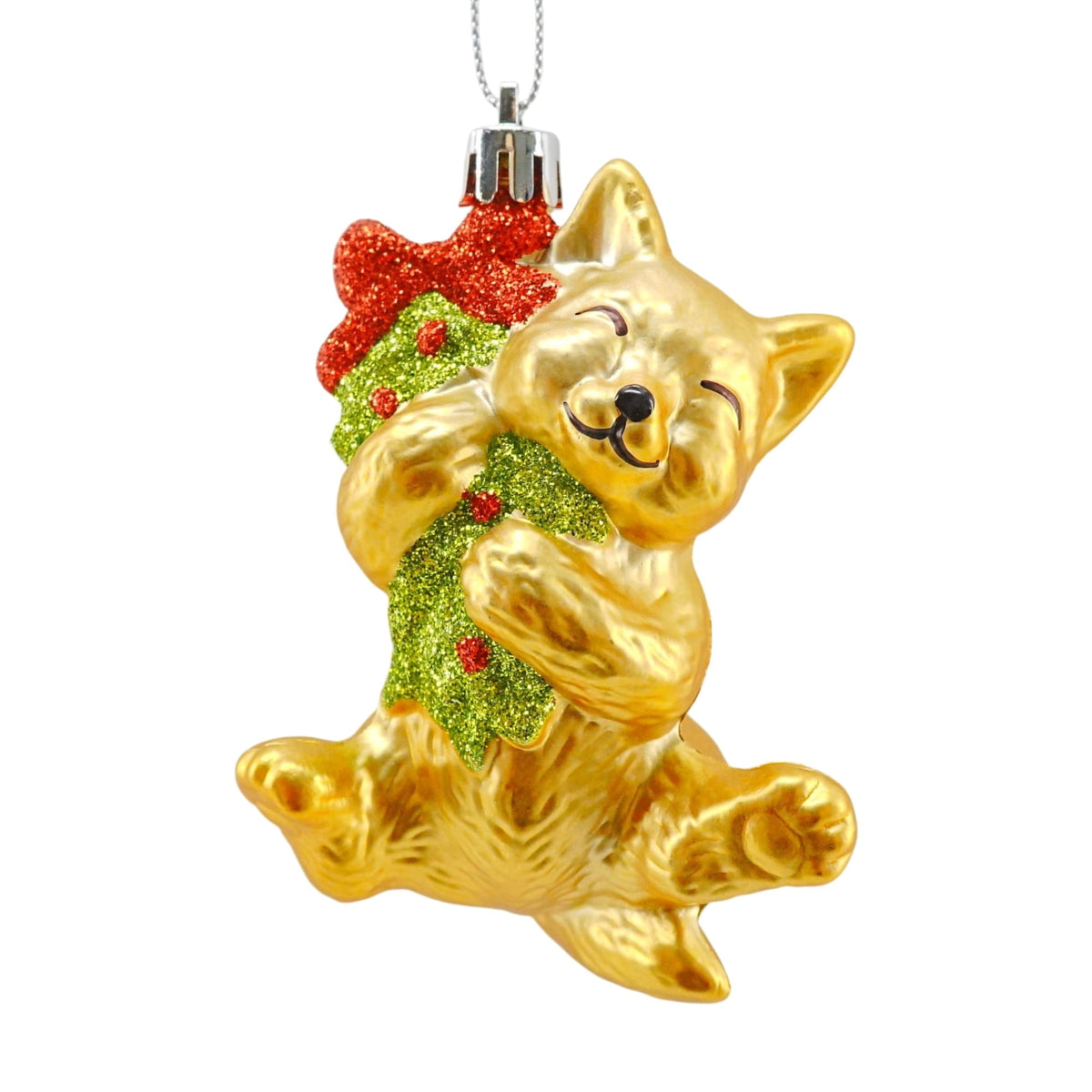 Gold/Red/Green Cat with Mistletoe Christmas Ornament, 4", by Holiday Time