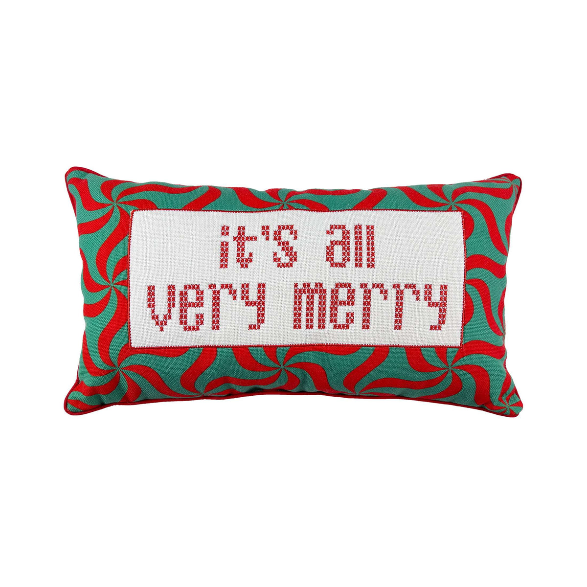 Holiday Time Merry Decorative Lumbar Christmas Pillow, Green/Red