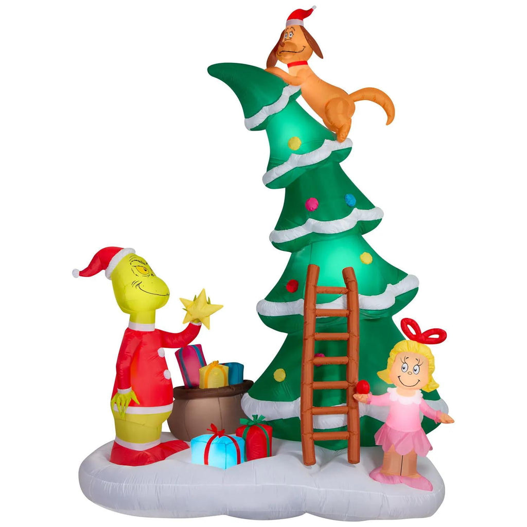 Airblown Inflatable Light-Up Dr. Seuss Grinch with Cindy Lou and Max on Christmas Tree Christmas Decoration