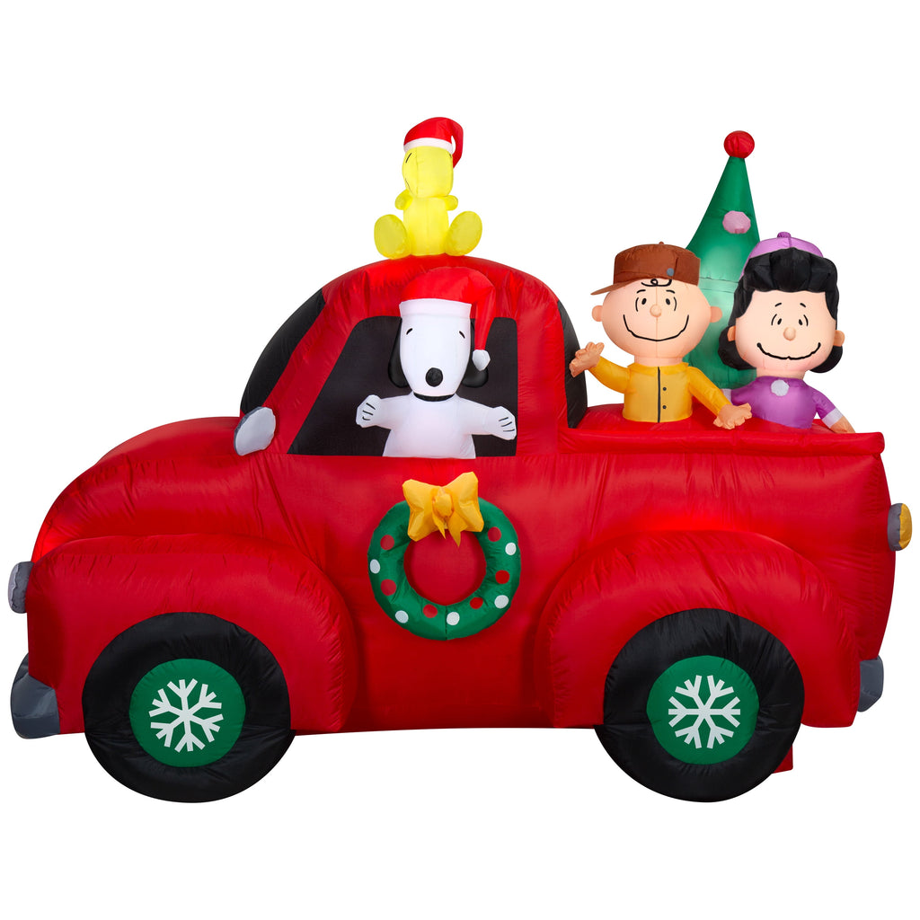 Gemmy Airblown Peanuts Snoopy Driving Truck with Friends Christmas Inflatable, 6-Ft, LED Yard Decor