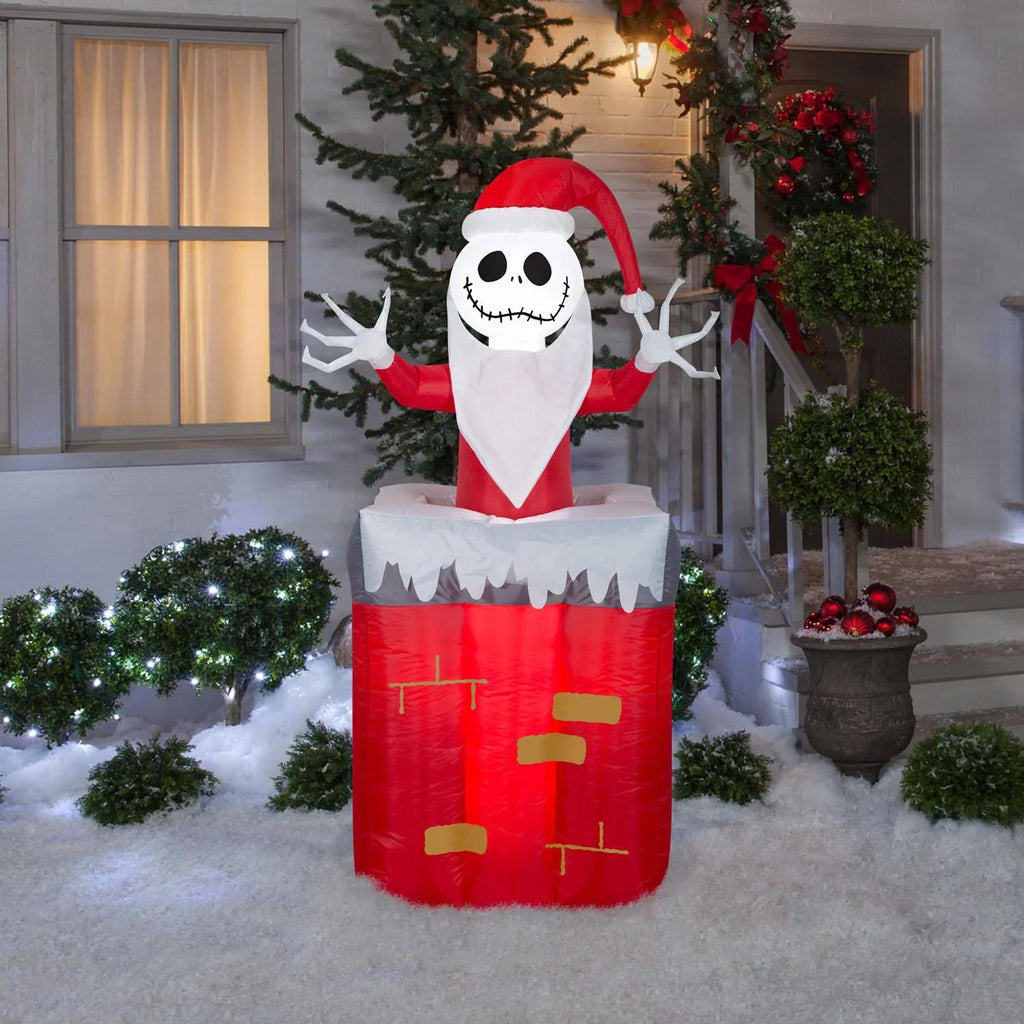 Airblown Inflatable Light-Up The Nightmare Before Christmas Animated Jack Skellington in Chimney Decoration