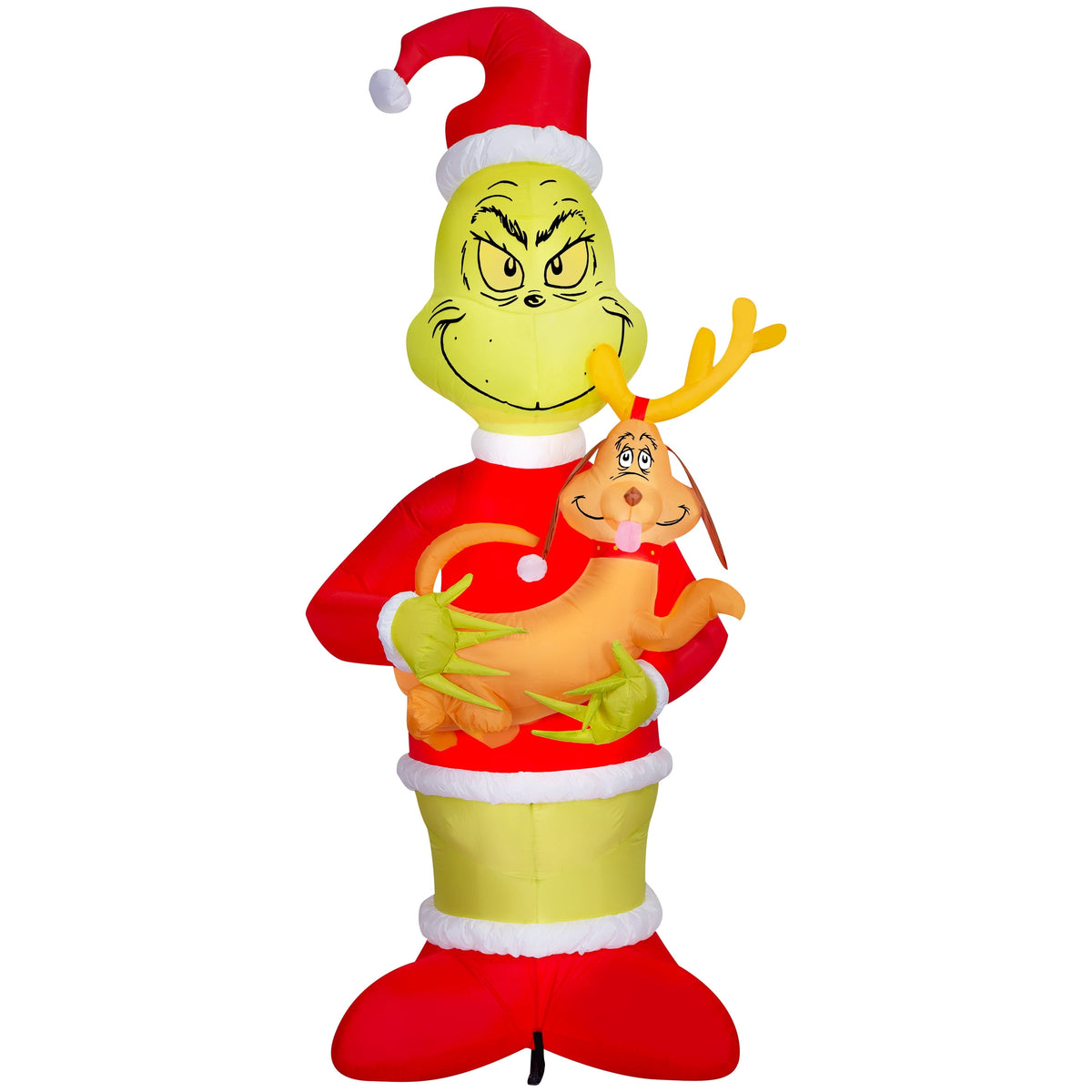 Gemmy Christmas Airblown Inflatable Grinch Holding Max Giant Scene Dr. Seuss , 8 ft Tall