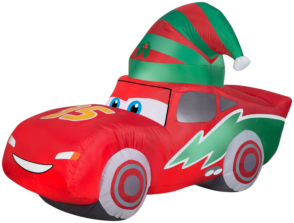 Gemmy Christmas Airblown Inflatable McQueen w/Stocking Cap S LG Disney, 3.5 ft Tall, Red