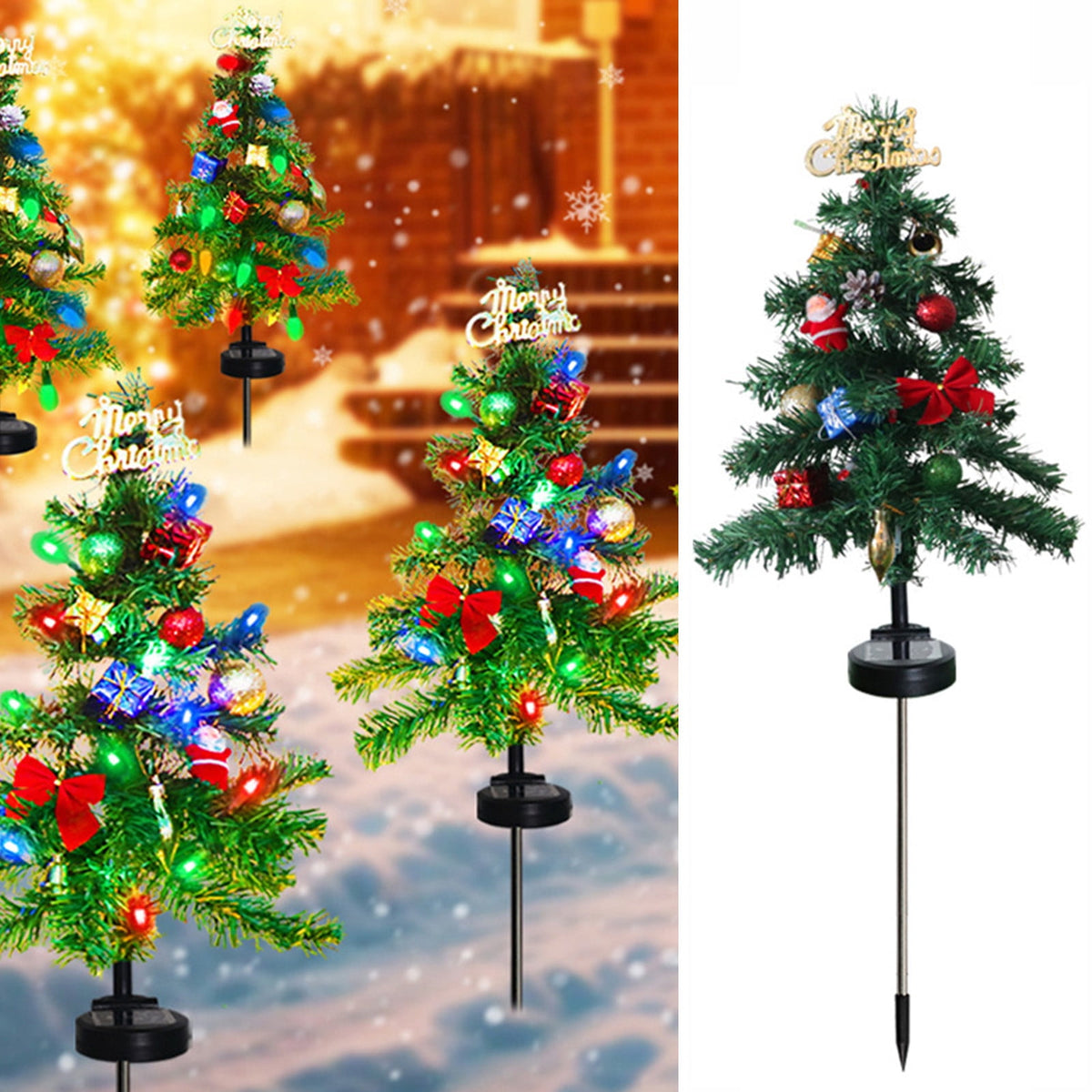 Gnmfd Solar Christmas Tree Outdoor Decorative LED Lights, Bow and Merry Christmas Ground Insert Lights, Waterproof Yard Holiday Lighting for Porch Garden Patio Landscape Decoration