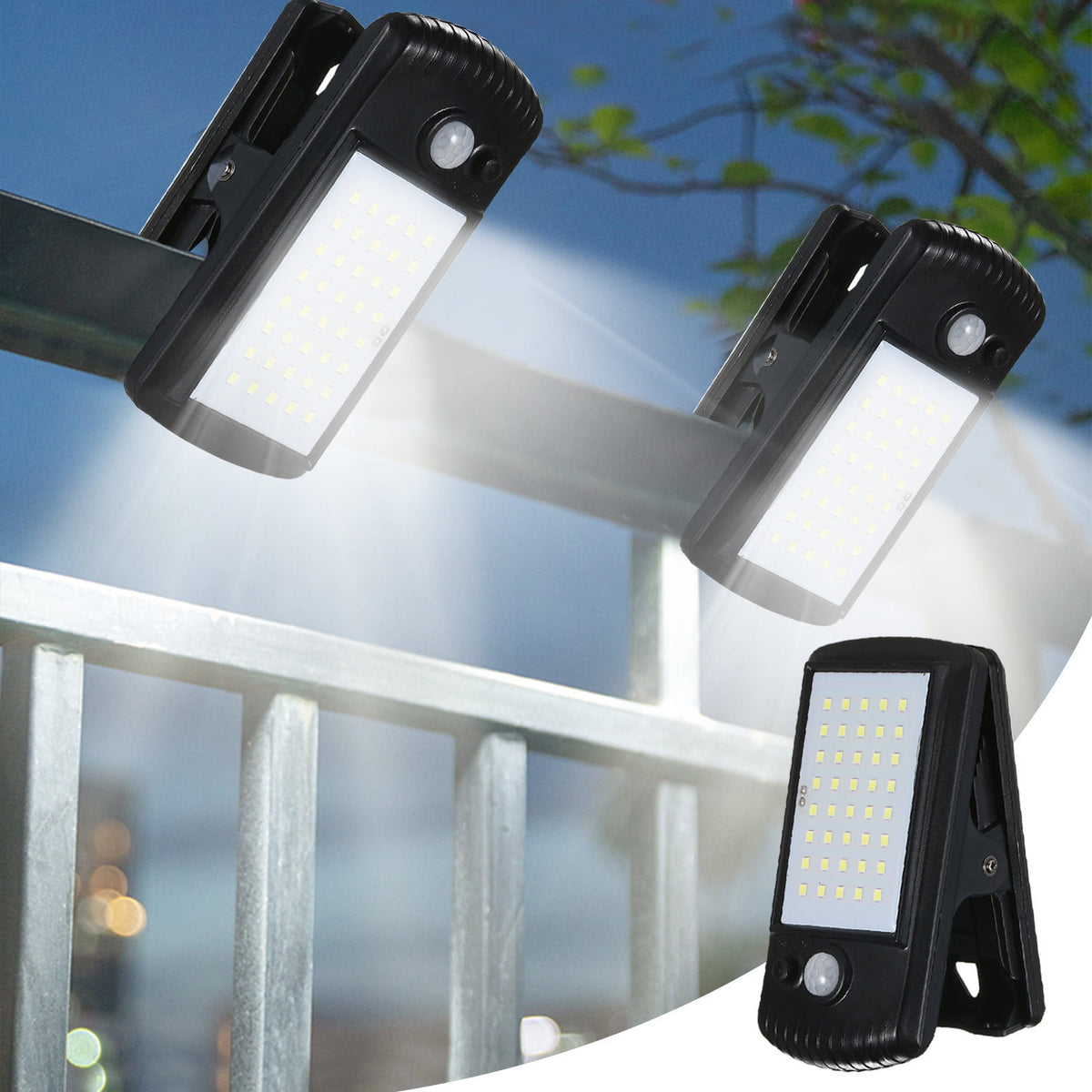Gnmfd Solar Clip Lights Outdoor Motion Sensor LED Solar Security Lights Wireless IP65 Garden, Fence, Patio, Porch, Yard, Pathway, Energy Saving Auto On Off Lighting