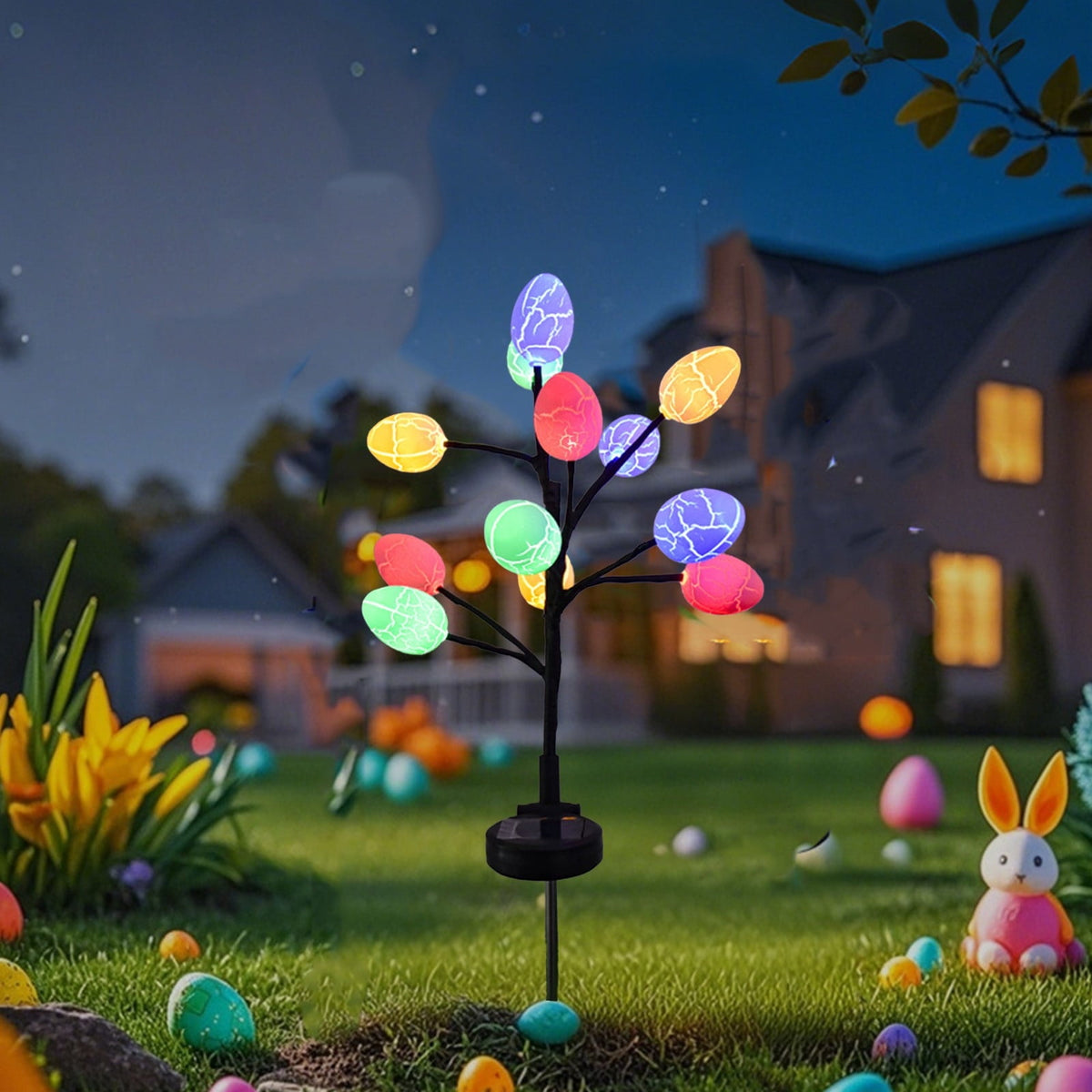 Gqtwoy Outdoor Solar Easter Decoration LED Easter Eggs Street Lights, Waterproof Garden Lights, Solar Powered Pathway Lights, Festive Yard Decor, Multicolor Egg-Shaped Illumination