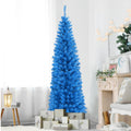 Gymax 6ft Pencil Artificial Christmas Tree Electroplate Pencil Tree (Blue)