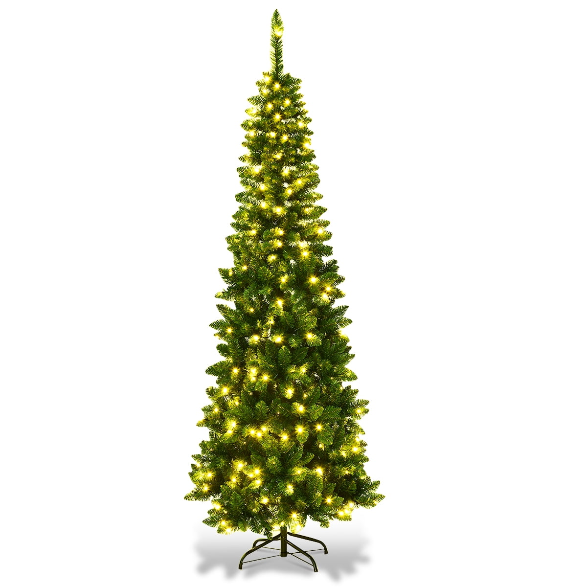 Gymax 7.5ft Pre-Lit Pencil Christmas Tree Traditional Indoor Decoration