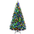 Gymax 8FT Pre-Lit Christmas Tree Hinged Artificial Tree w/ Metal Stand LED Lights