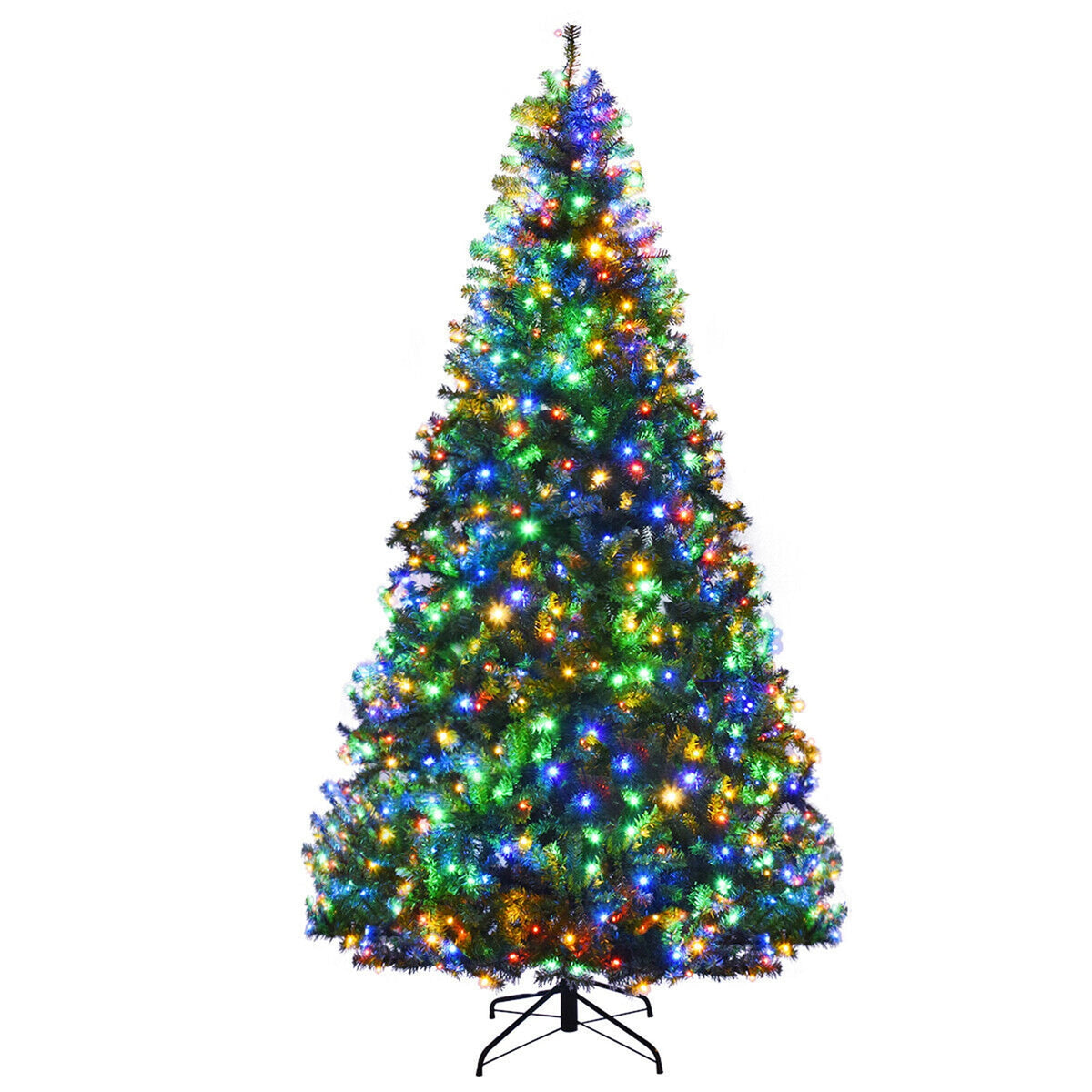 Gymax 8FT Pre-Lit Christmas Tree Hinged Artificial Tree w/ Metal Stand LED Lights