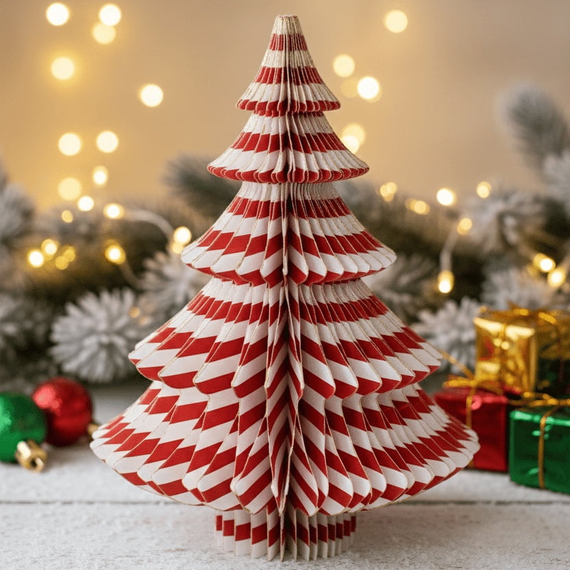 Paper Honeycomb Tree Christmas Decoration, Red and White, 12", by Holiday Time